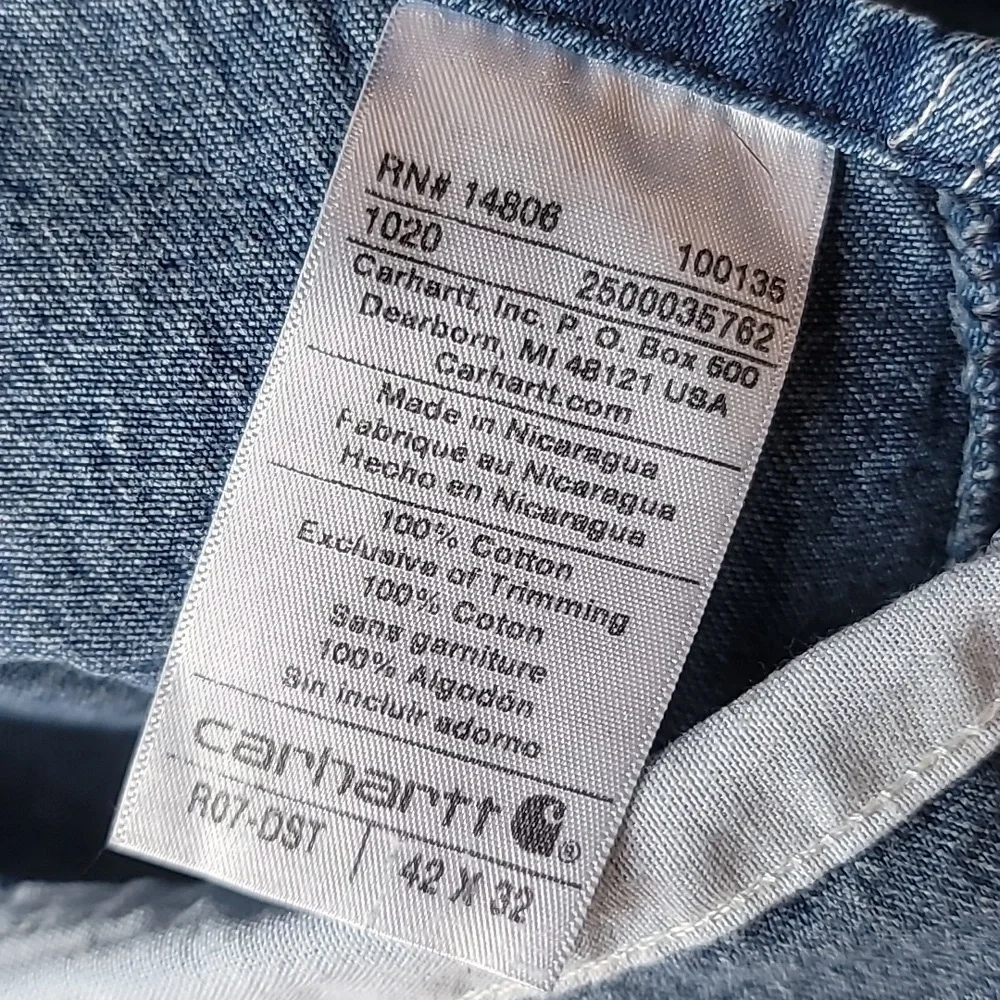 carhartt Men Vintage Workwear Overalls Loose Fit Carpenter Blue Jean 42x32 EUC - Picture 12 of 16